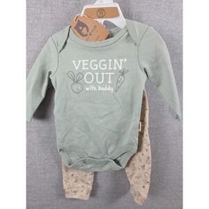 Rabbit + Bear 0-3 Mos Organic Veggin Out with Daddy Bodysuit Bow Pants Set NEW